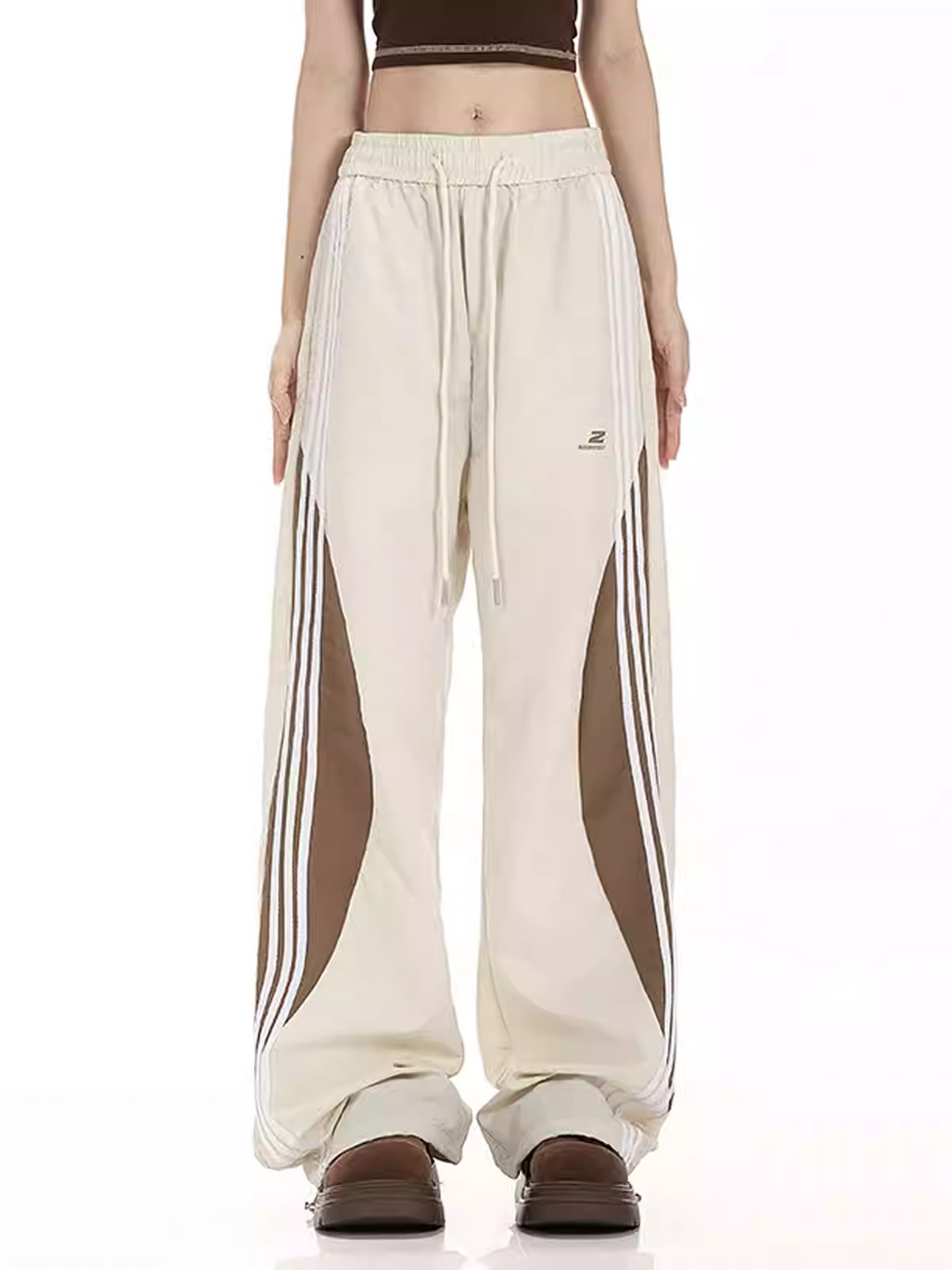 Men’s Retro Patchwork Sports Overalls – Mid Waist Nylon Trousers-SH-BT-004