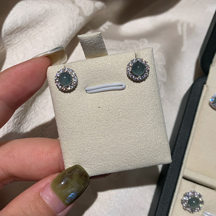 925 Sterling Silver Emerald Stud Earrings – Gold-Plated with Diamond Accents-SH-FJ-005