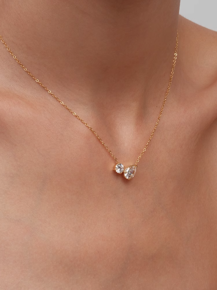 S925 Sterling Silver Water Drop Necklace – Simple Rhinestone Pendant for Women-SH-FJ-008