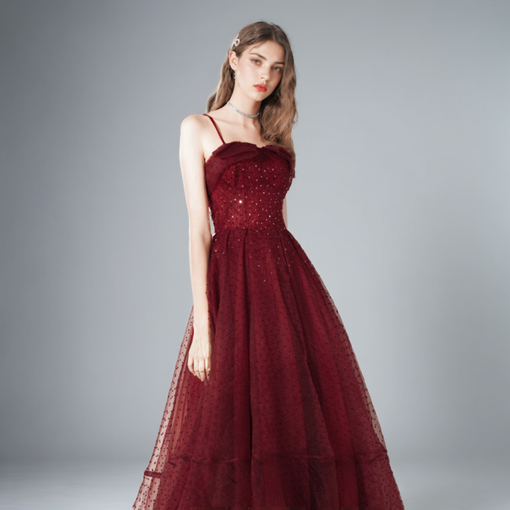 Bridal Red Wedding Dress – Sleeveless Long Midi Skirt with Suspenders-SH-WD-0407 - JOcaste