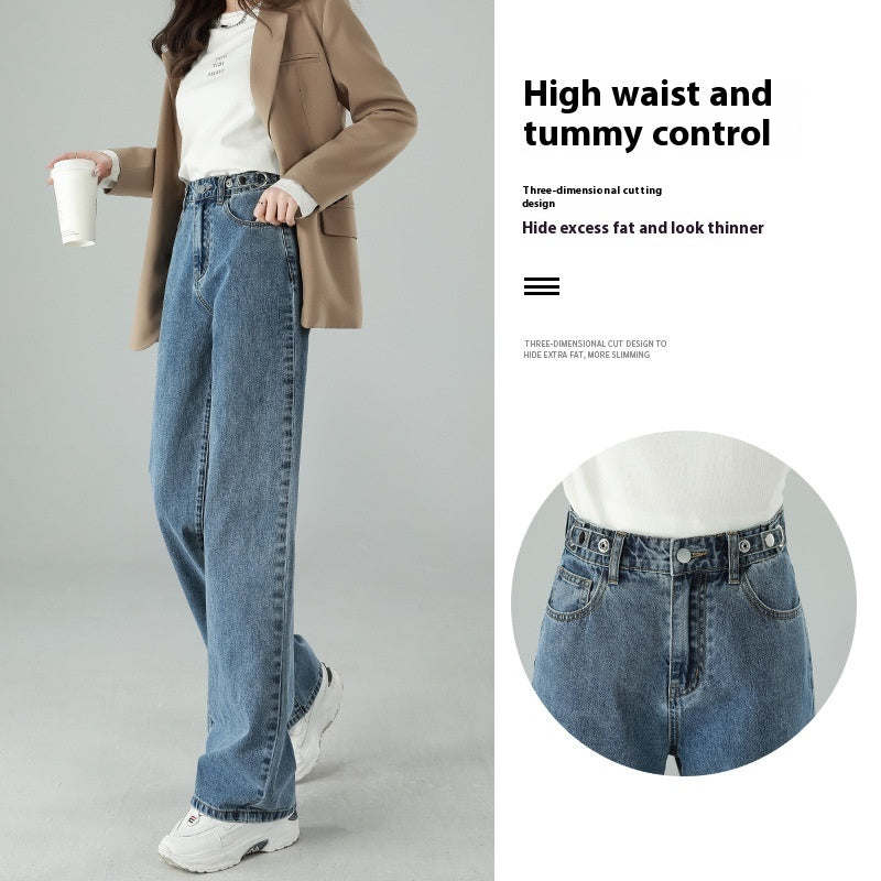 Women’s High-Waist Straight-Leg Jeans – Retro Washed Wide-Leg Denim for Spring & Autum-SH-BT-020