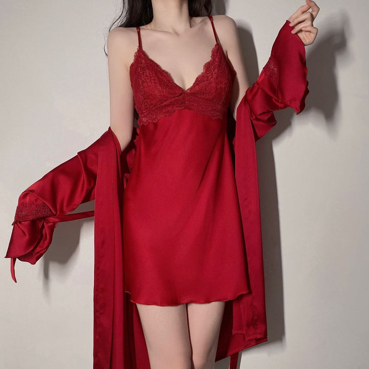 Women’s Luxury Silk Sling Nightgown – Spring & Summer Elegant Robe Set-SH-LNG-0112