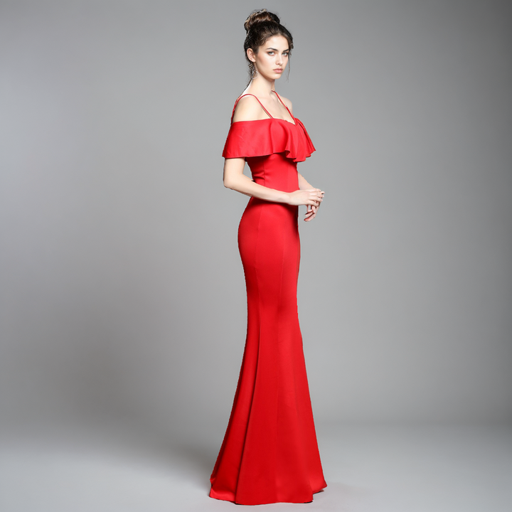 Off-Shoulder Slim Fit Fishtail Midi Dress – Elegant Cotton Party Dress for Women-SH-DR-0125