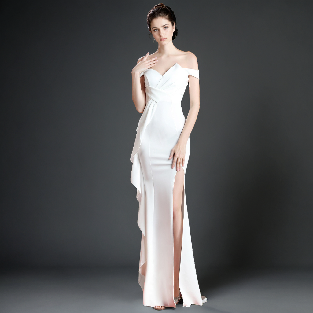One-Shoulder Fishtail Gown – Elegant Host Evening Dress for Women-SH-DR-0129