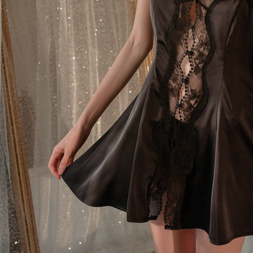 Romantic French Lace Slip Nightdress – Lightweight & All-Season Homewear for Women-SH-LNG-0120
