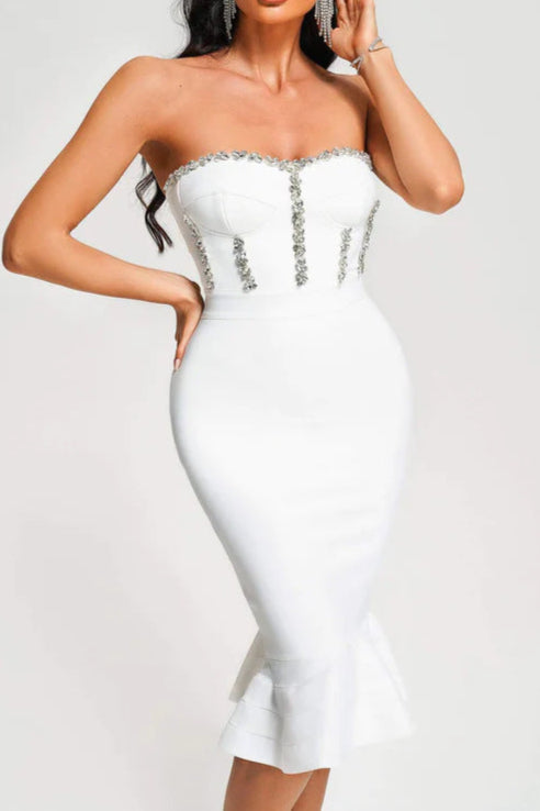 Rhinestone Fishtail Gown – Waist-Tight Sleeveless Evening Dress with Lotus Leaf Hem-SH-DR-0128