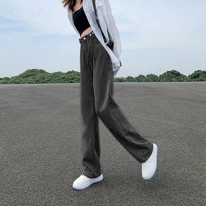 Women's High Waist Adjustable Straight Jeans – Loose Fit Cotton Denim Pants-SH-BT-009