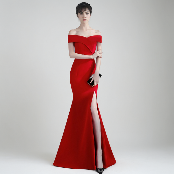Elegant Catwalk-Inspired Bride Toast Dress – Sleek Formal Gown-SH-DR-0124