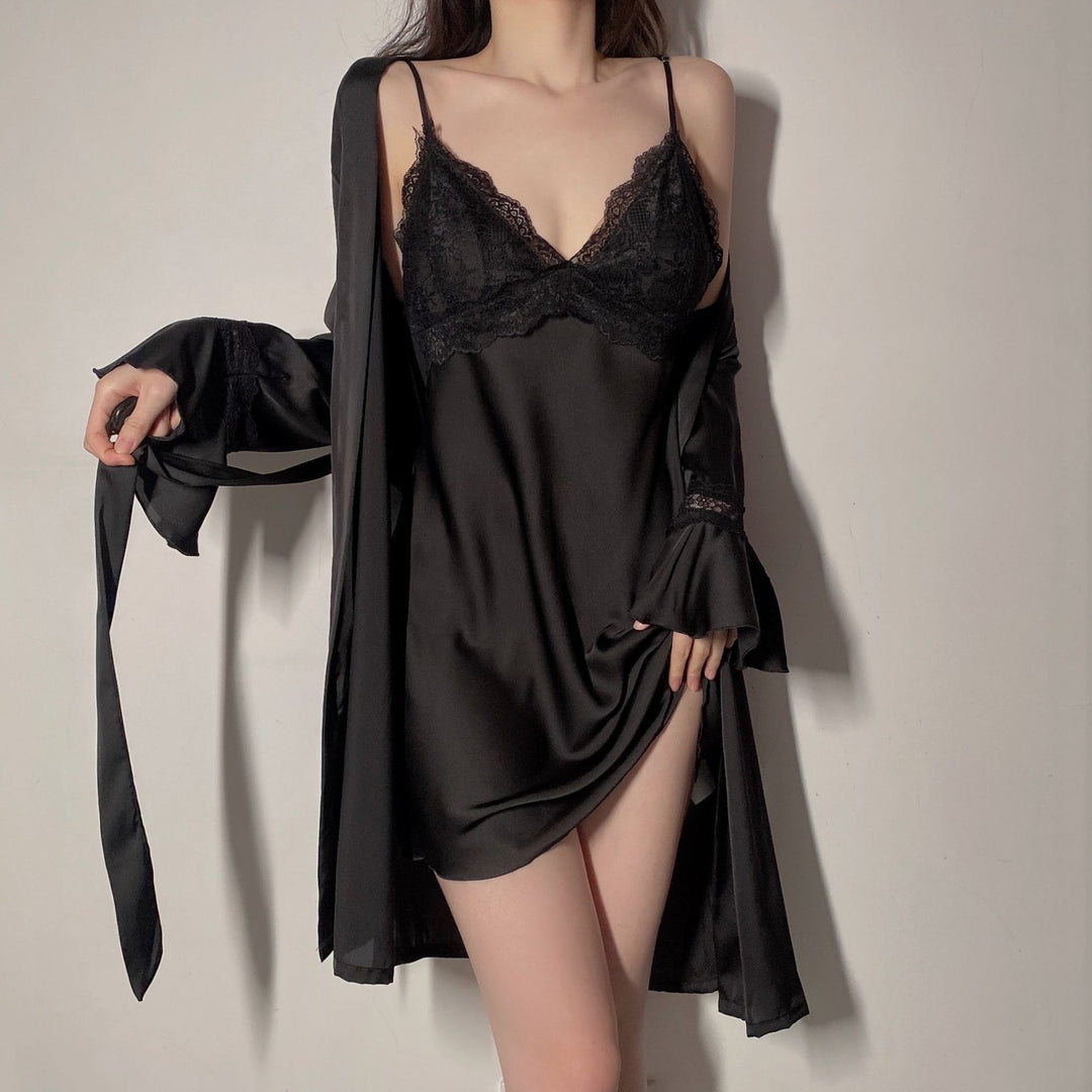 Women’s Luxury Silk Sling Nightgown – Spring & Summer Elegant Robe Set-SH-LNG-0112