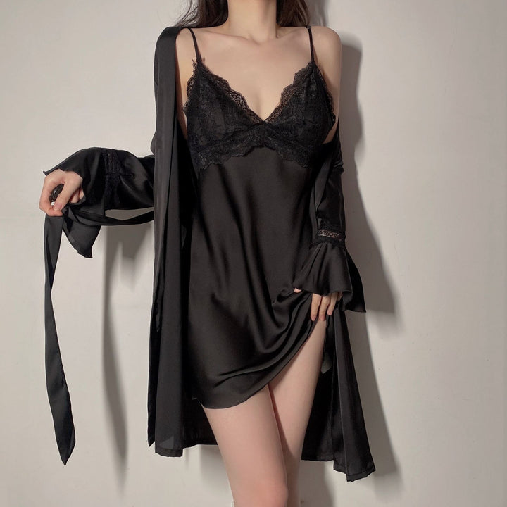 Women’s Luxury Silk Sling Nightgown – Spring & Summer Elegant Robe Set-SH-LNG-0112