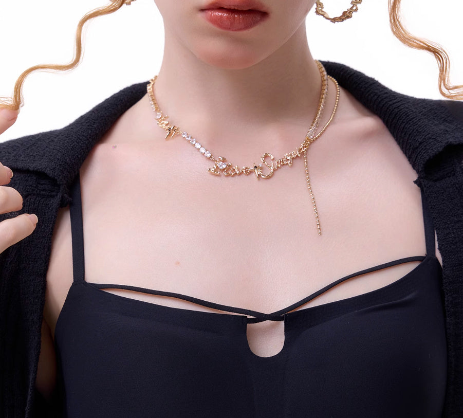 INS Style Personalized Clavicle Necklace – Retro Copper Chain with Cubic Zirconia-SH-FJ-019