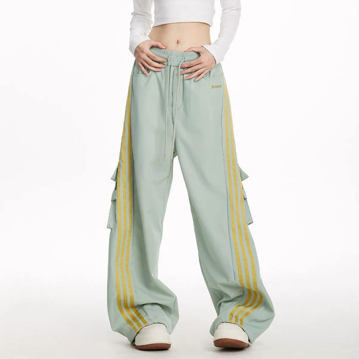 Men’s Vintage Stripe Workwear Pants – High Waist Drawstring Trousers-SH-BT-005