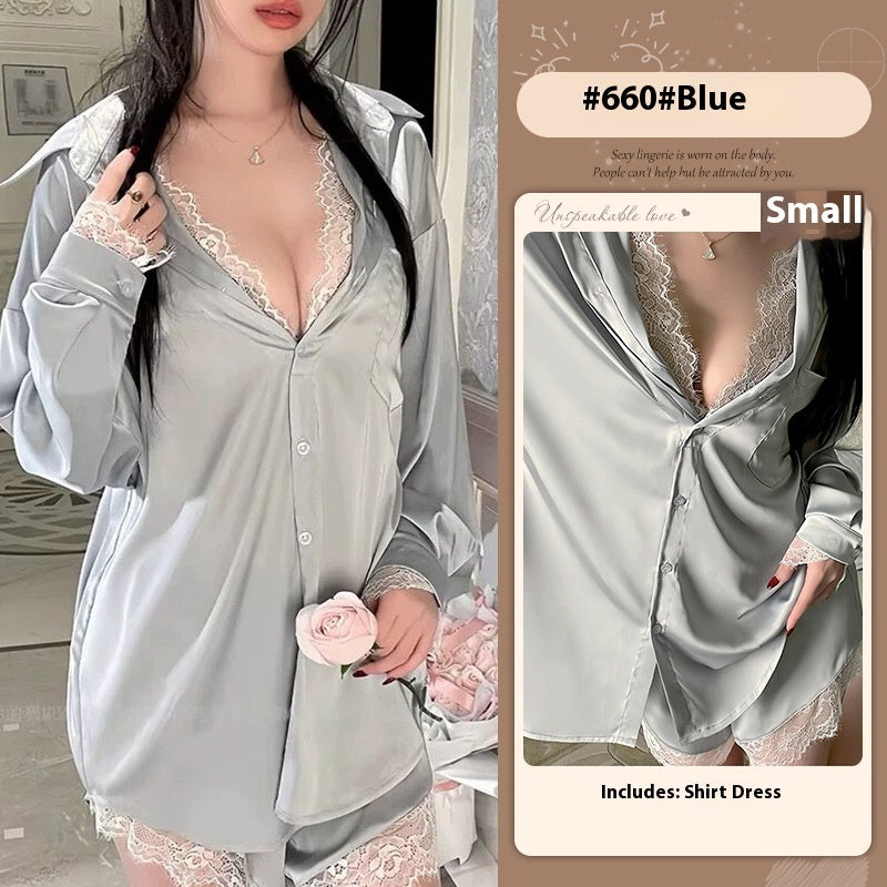 Elegant Lace-Trimmed Two-Piece Ice Silk Homewear Set – Comfortable & Stylish-SH-LNG-0117