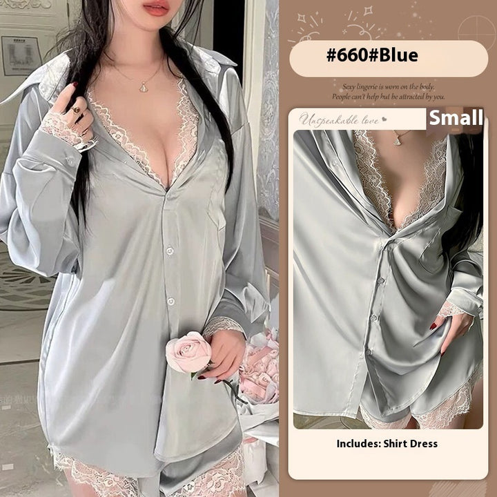 Elegant Lace-Trimmed Two-Piece Ice Silk Homewear Set – Comfortable & Stylish-SH-LNG-0117