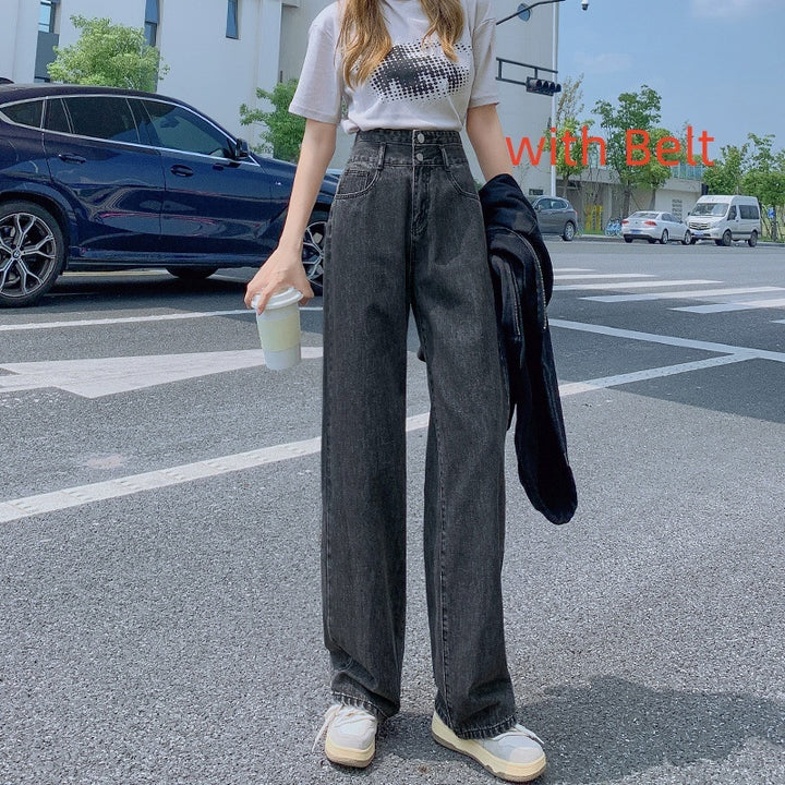Women's High Waist Straight Wide-Leg Jeans – Slimming Cotton Denim Pants