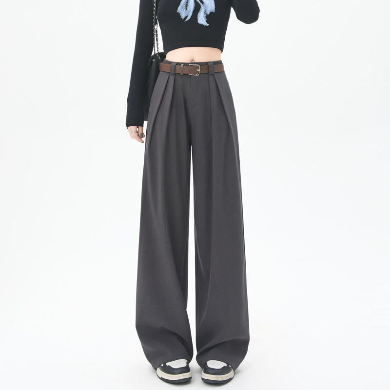 Women's High Waist Straight Suit Pants – Loose Fit Trousers with Pockets-SH-BT-012