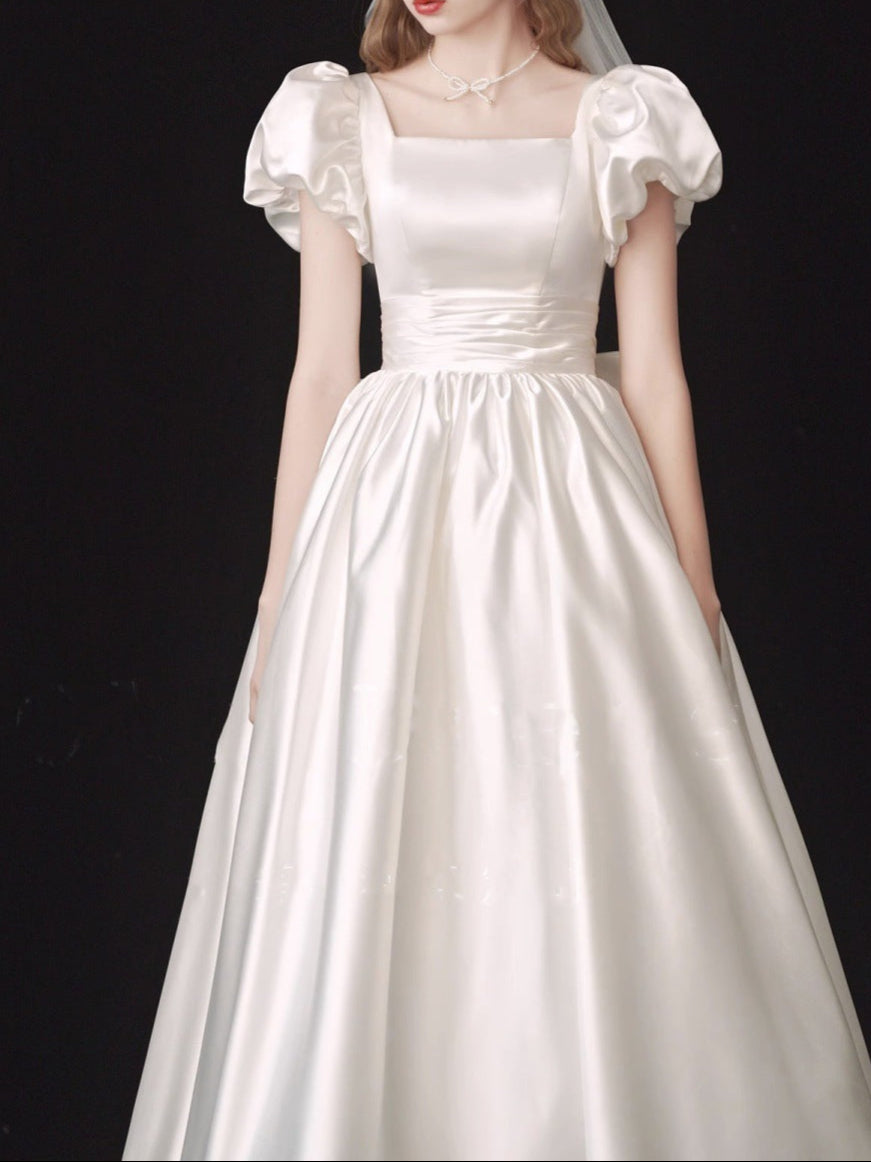 French Light Wedding Dress Satin Vintage Trip Shoot Bridal Gown Dress