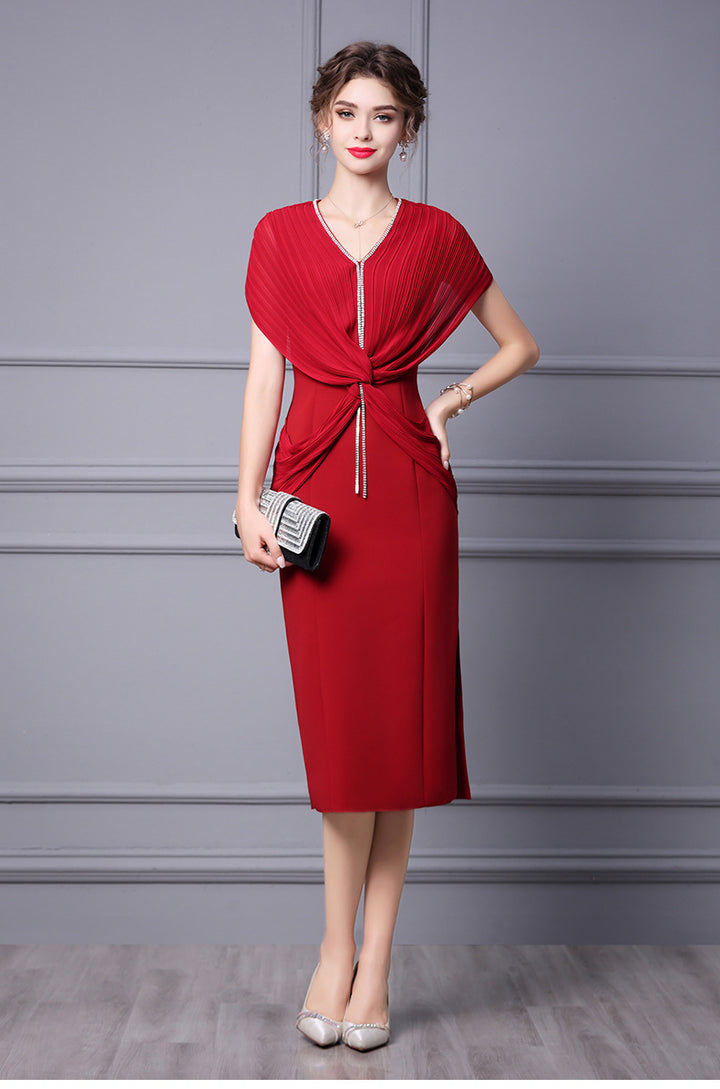 Slim Waist Length Skirt Red - JOcaste