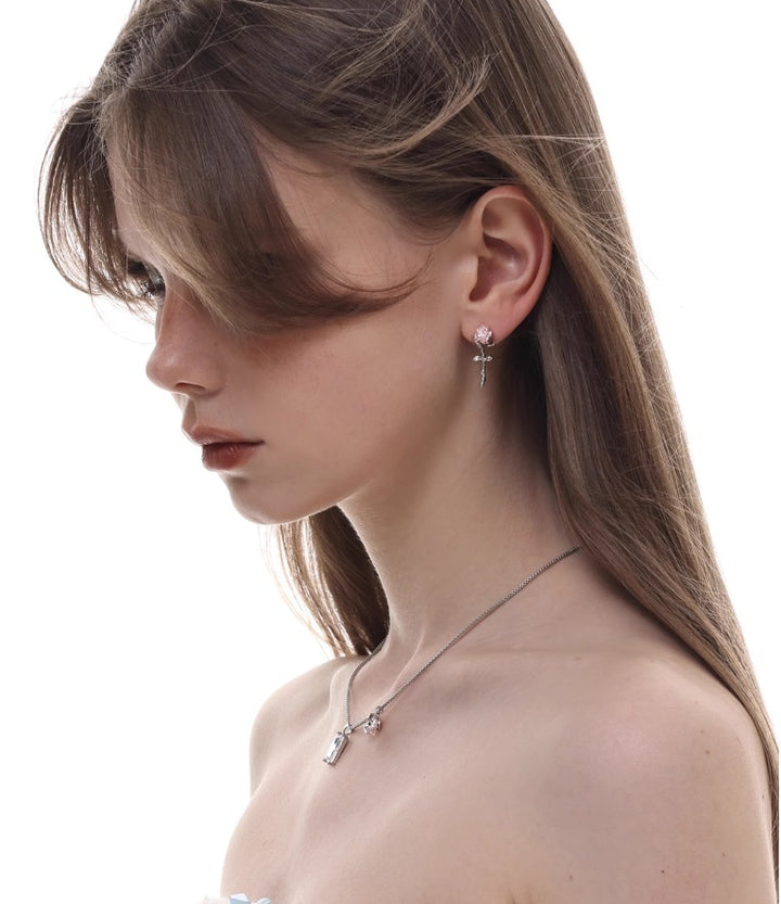 Rose Silver Stud Earrings – 2cm S925 Needl-SH-FJ-012