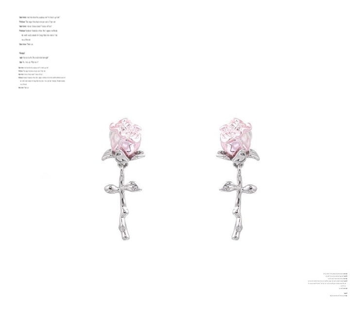 Rose Silver Stud Earrings – 2cm S925 Needl-SH-FJ-012