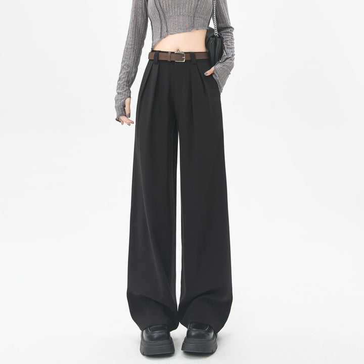 Women's High Waist Straight Suit Pants – Loose Fit Trousers with Pockets-SH-BT-012