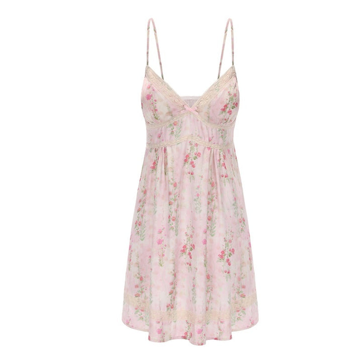 Plus Size Pure Floral Satin Sexy Nightdress – Pink-SH-PJS-0101