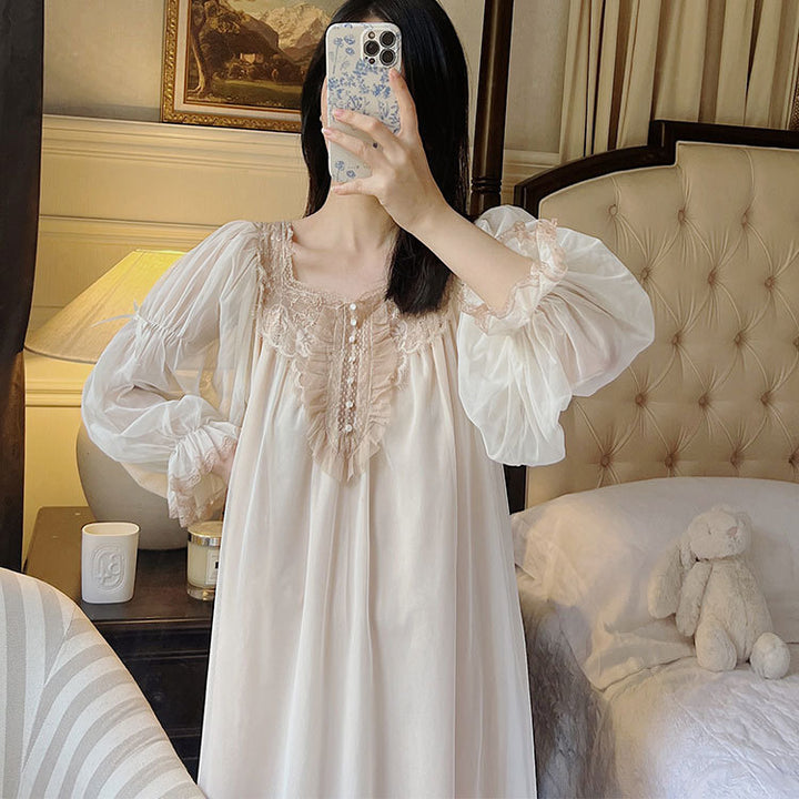 فستان نوم فرنسي جديد جميل ربيعي وصيفي ريترو كورت