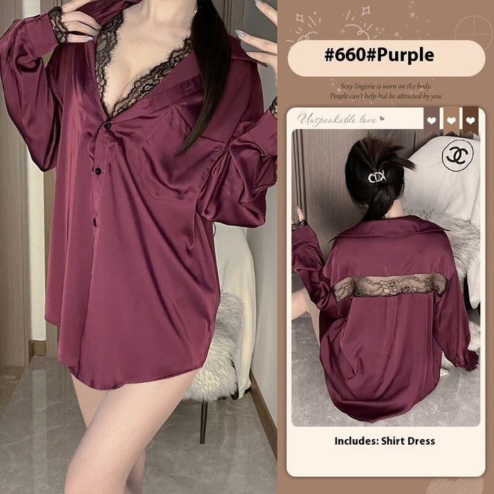 Elegant Lace-Trimmed Two-Piece Ice Silk Homewear Set – Comfortable & Stylish-SH-LNG-0117