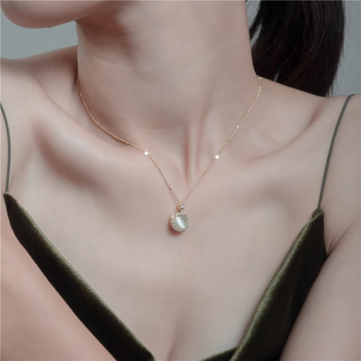 Adjustable Opal Clavicle Chain for Girls – Geometric Pendant Necklace-SH-FJ-009