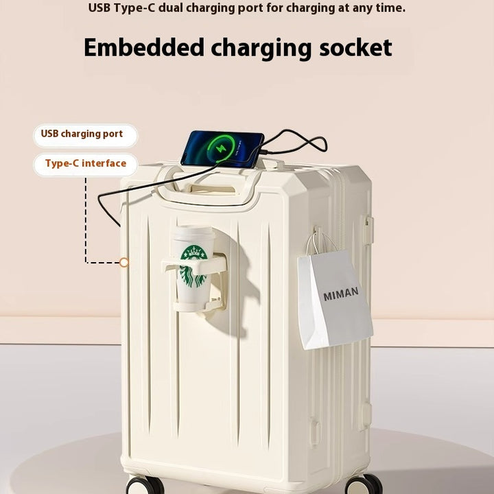 Multifunctional Lightweight Luggage with USB Charging & Cup Holder – 20''–28'' Travel Suitcase