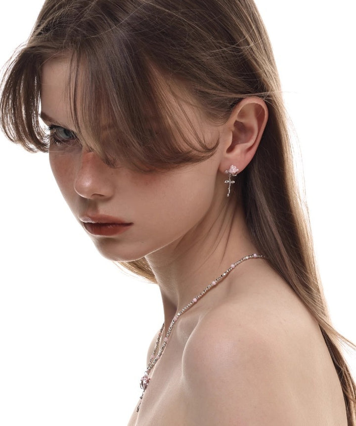 Rose Silver Stud Earrings – 2cm S925 Needl-SH-FJ-012