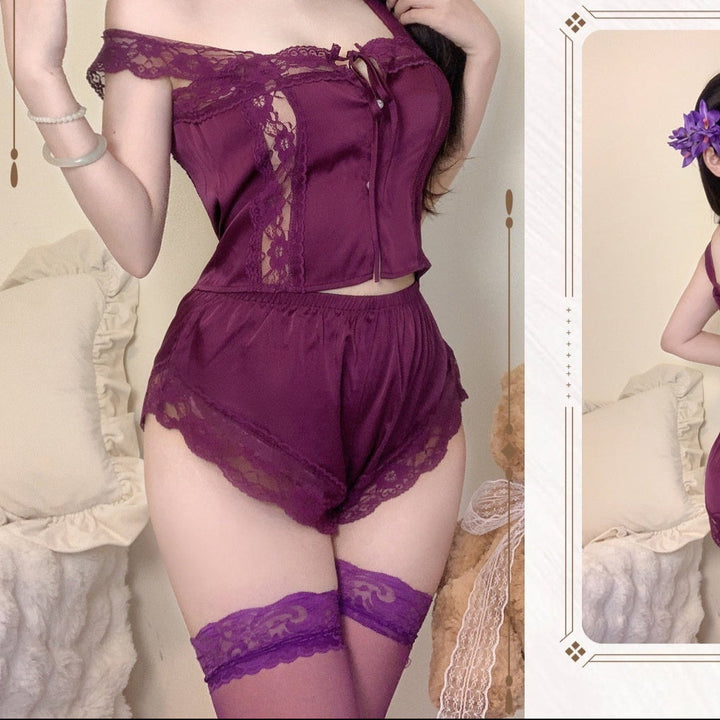 Suspender Shorts in Purple Ice Silk – Stylish Sling Shorts for Women -SH-LNG-0124
