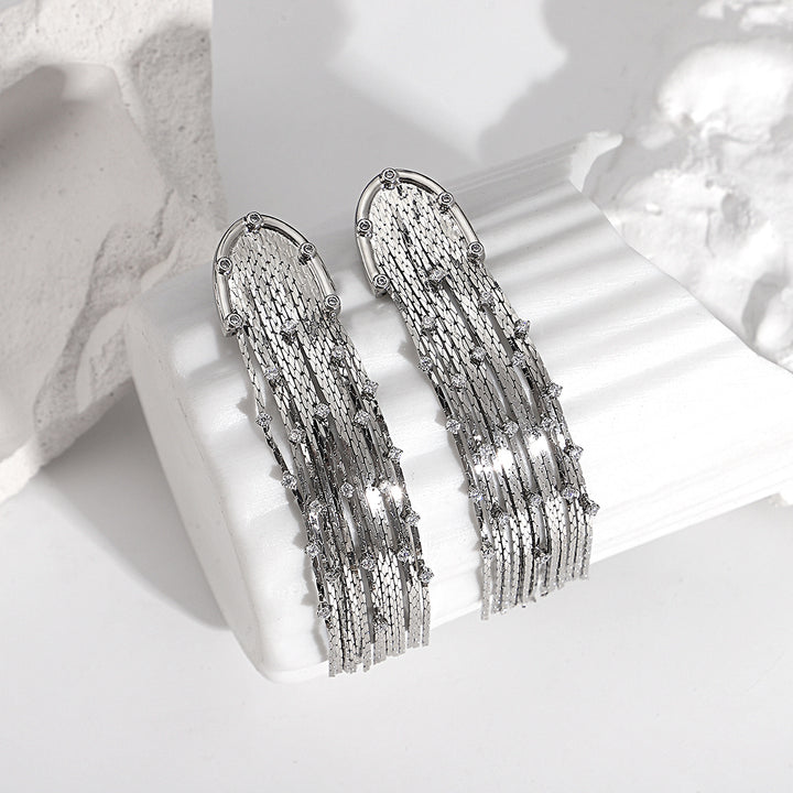Women’s Fashion Tassel Earrings – 925 Silver Needle with Zircon-SH-FJ-004