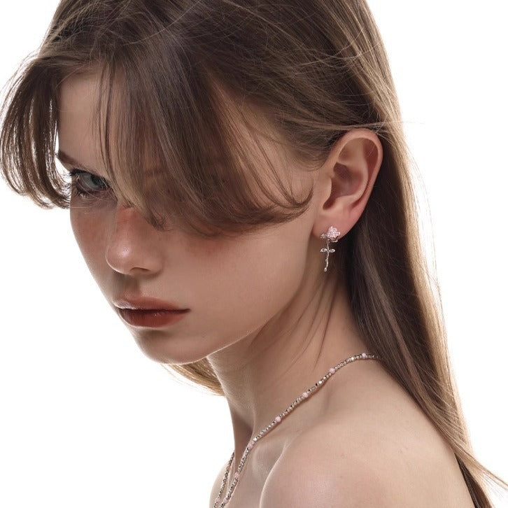 Rose Silver Stud Earrings – 2cm S925 Needl-SH-FJ-012