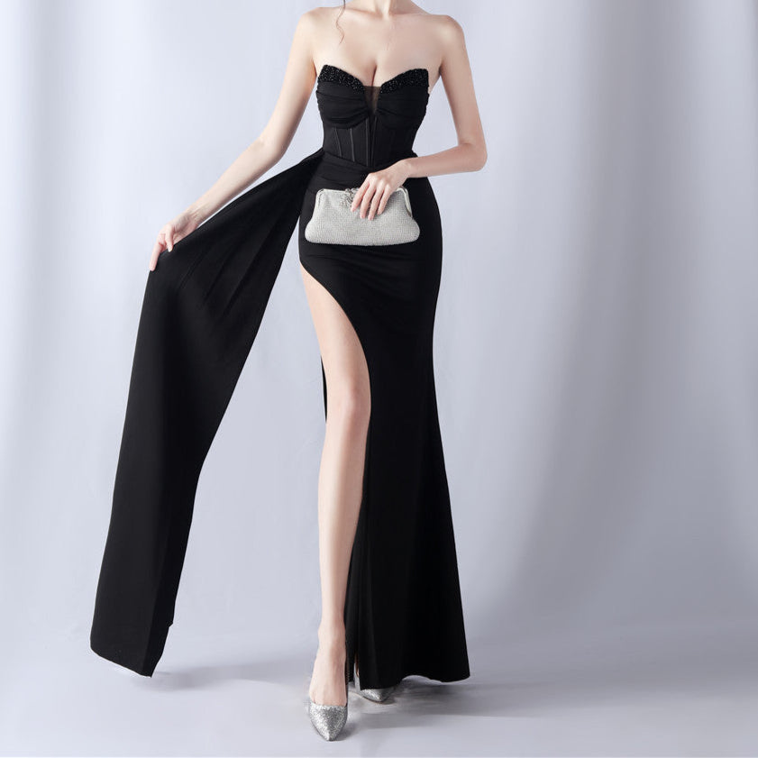 Elegant Fishbone Beaded Slim Evening Dress – Luxury Gala Gown-SH-DR-0123