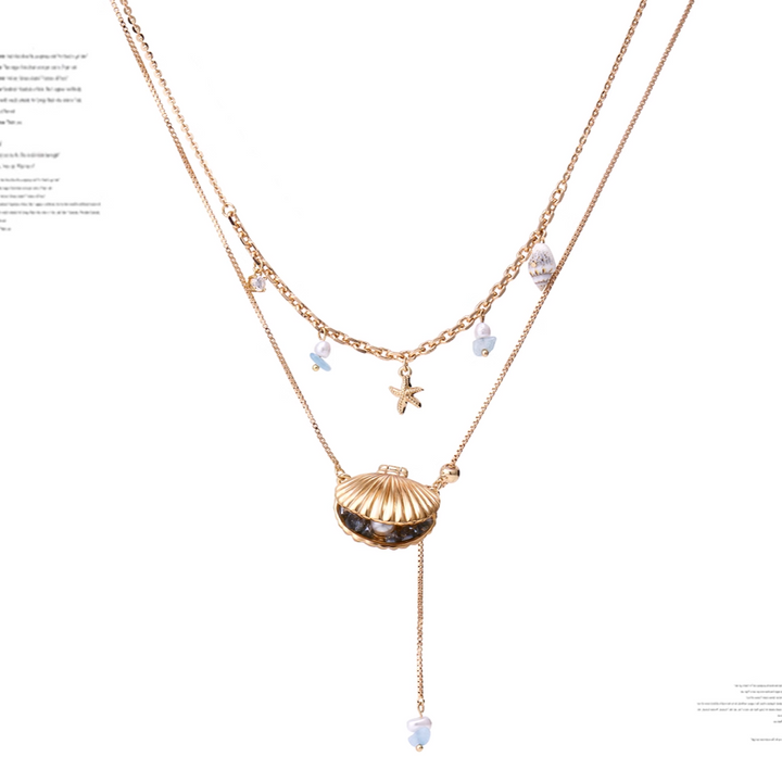 Ocean Shell Clavicle Necklace – Gold Light Luxury Pendant with Pearl & Zircon for Women-SH-FJ-021