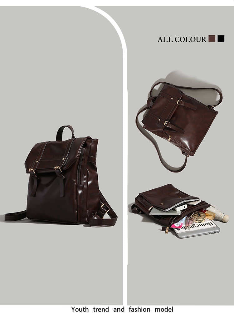 Men’s & Women’s PU Leather Laptop Backpack – Soft Uniform Style, Large Capacity-SH-BG-003