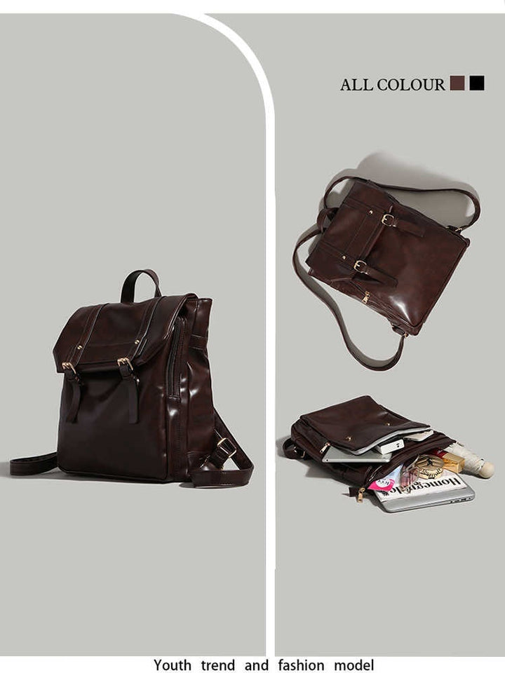Men’s & Women’s PU Leather Laptop Backpack – Soft Uniform Style, Large Capacity-SH-BG-003