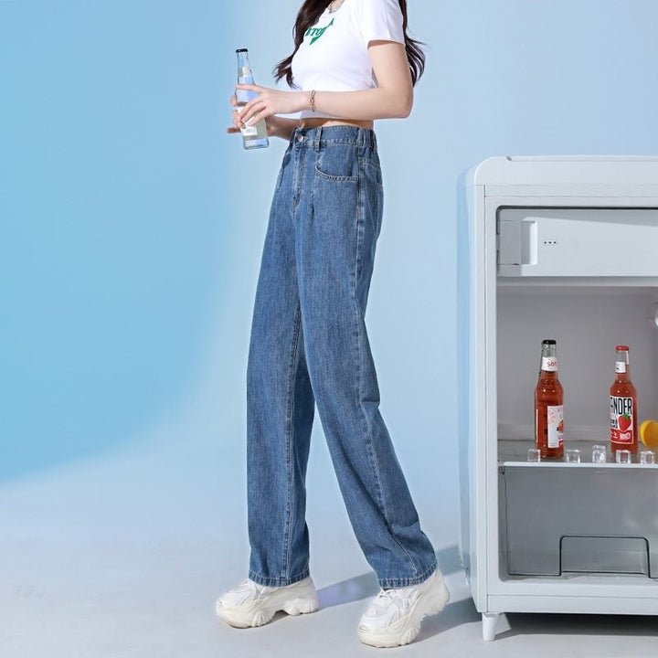 Women’s High-Waist Wide-Leg Jeans – Elastic Waist, Summer Lightweight Denim-SH-BT-019