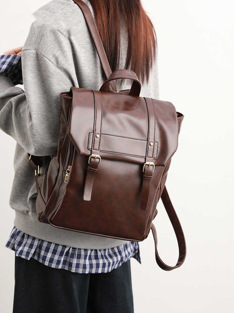 Men’s & Women’s PU Leather Laptop Backpack – Soft Uniform Style, Large Capacity-SH-BG-003