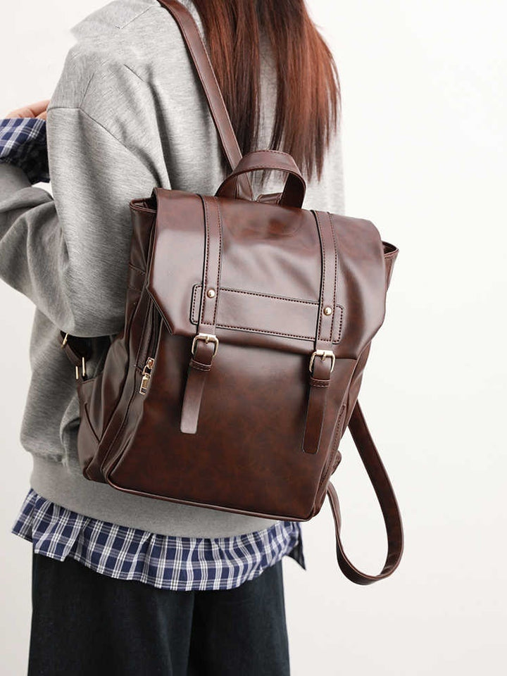 Men’s & Women’s PU Leather Laptop Backpack – Soft Uniform Style, Large Capacity-SH-BG-003