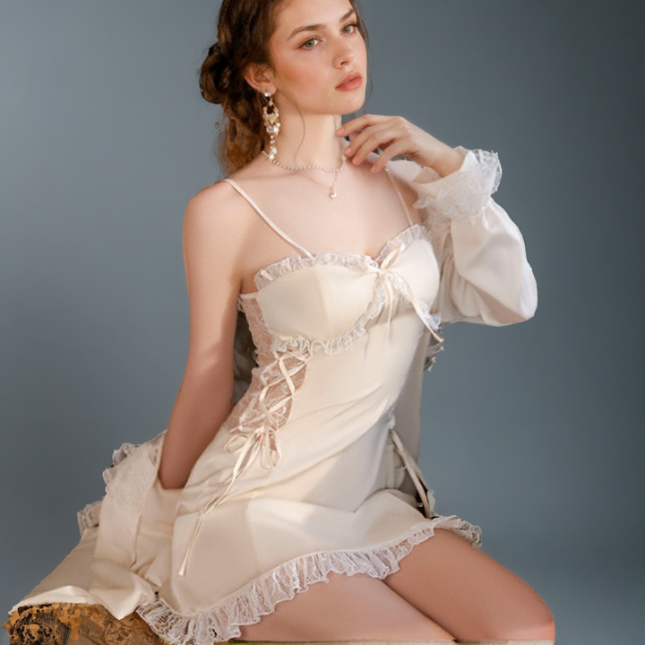 Satin Lace Backless Lace-Up Suit – Elegant & Comfortable Loungewear-SH-LNG-0113