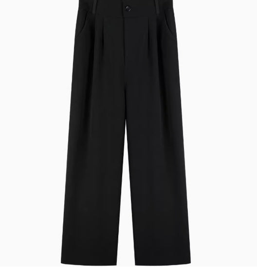 Women’s Black Wide-Leg Suit Pants – High Waist & Thin Fabric-SH-BT-017