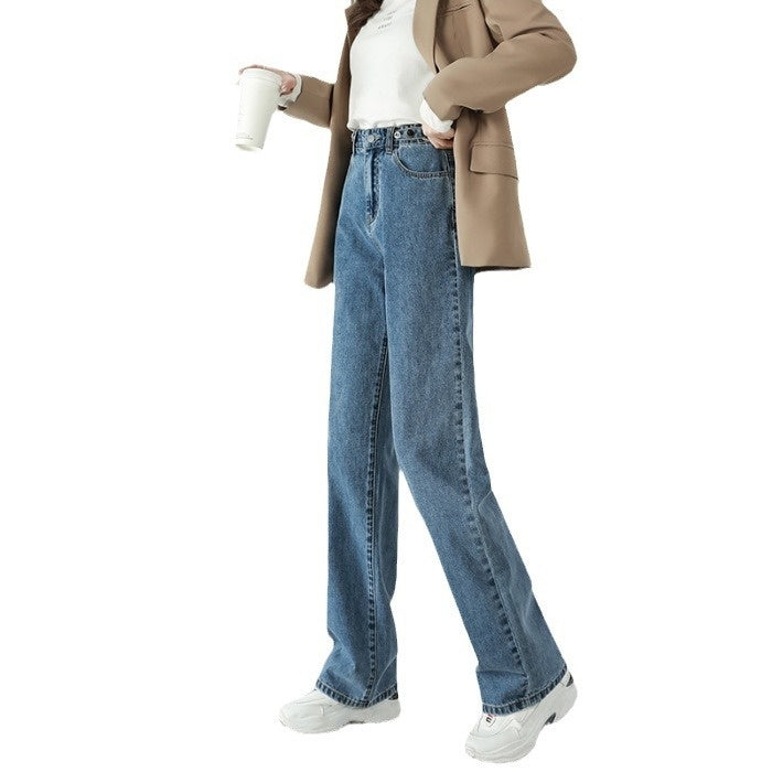 Women’s High-Waist Straight-Leg Jeans – Retro Washed Wide-Leg Denim for Spring & Autum-SH-BT-020