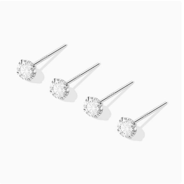999 Sterling Silver Diamond Stud Earrings – Sun, Moon & Cloud Designs for Women-SH-FJ-011