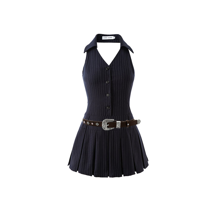 French Kikyo Hanging Neck Off Shoulder Spicy Girl Dress - JOcaste