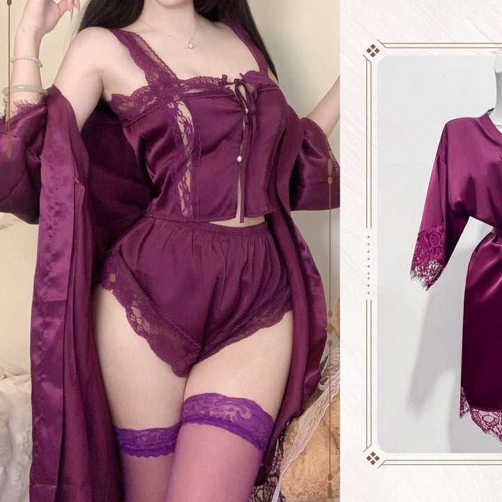 Suspender Shorts in Purple Ice Silk – Stylish Sling Shorts for Women -SH-LNG-0124