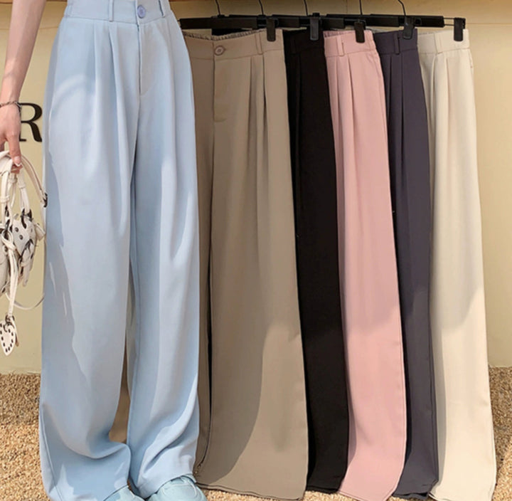 Women’s High Waist Summer Wide-Leg Pants – Slimming Draped Straight-Leg Trousers-SH-BT-006
