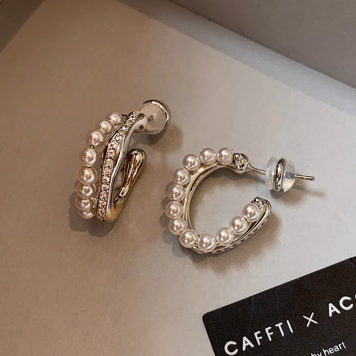 Zircon Pearl Geometric Earrings – Irregular INS Style Studs for Women-SH-FJ-006