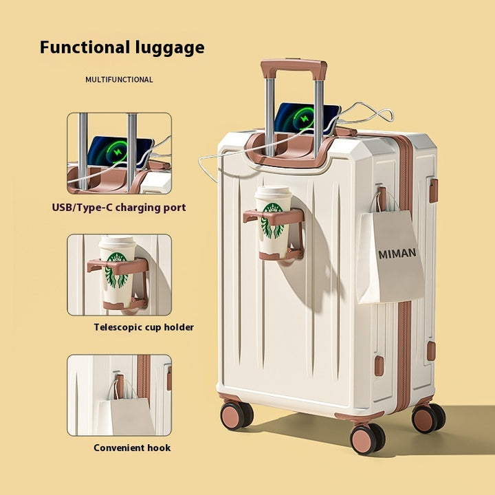 Multifunctional Lightweight Luggage with USB Charging & Cup Holder – 20''–28'' Travel Suitcase